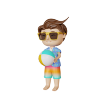 Garoto bonito de renderização 3D traz uma bola no verão