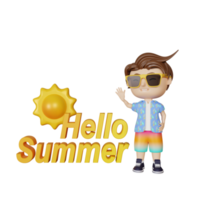 3D-rendering söt pojke på sommaren png