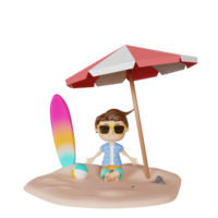 3d rendering cute boy relaxing in summer png