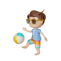 Garoto bonito de renderização 3D brincando com bola no verão png