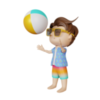 Garoto bonito de renderização 3D joga com bola no verão