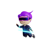 3d cute boy metaverse character is fliying png