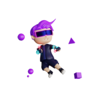 3d cute boy play with vr metaverse illustration png