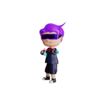 3d cute boy with vr metaverse illustration png