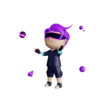 3d cute man with vr metaverse illustration png