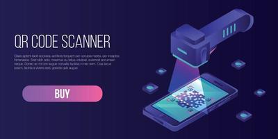 Qr code scanner concept banner, isometric style vector