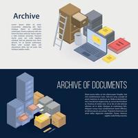 Archive file banner set, isometric style vector