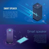 Modern smart speaker banner set, isometric style vector