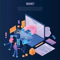 Magnet attraction concept background, isometric style vector