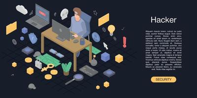 Hacker man concept background, isometric style vector