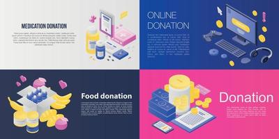 Donations banner set, isometric style vector