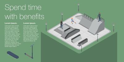 Pase el tiempo en el parque de patinaje, estilo isométrico. vector