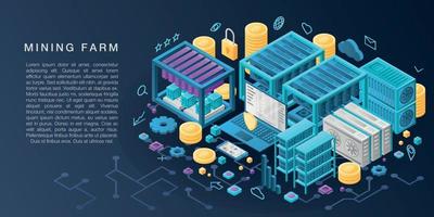 Mining farm concept banner, isometric style