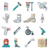 Orthopedist bone tools icons set, cartoon style vector