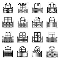 Balcony window icons set, simple style vector