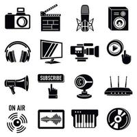 Multimedia internet icons set, simple style vector