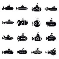 Submarine icons set, simple style vector