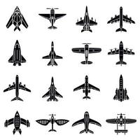 Airplane top view icons set, simple style vector