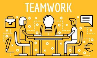 Freelancer teamwork banner, outline style vector