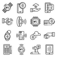 Nfc technology icons set, outline style vector