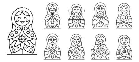 Nesting doll icons set, outline style vector