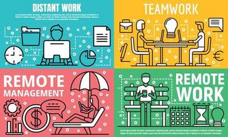 Distant work banner set, outline style vector