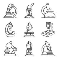 Microscope icons set, outline style vector