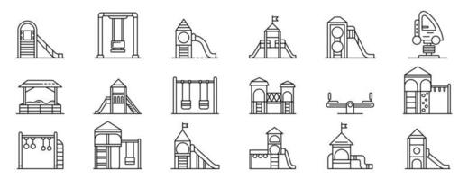 Kid playground icons set, outline style vector