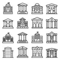 Courthouse icons set, outline style vector