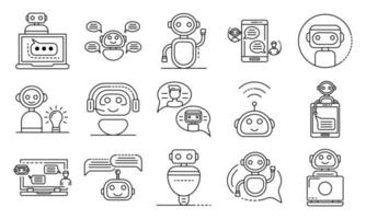 Chatbot icons set, outline style vector
