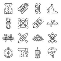 Canoeing icons set, outline style vector