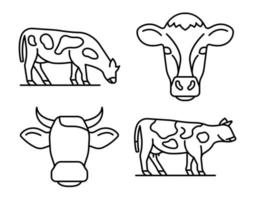conjunto de iconos de vaca, estilo de esquema vector