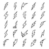 Lightning bolt icons set, outline style vector