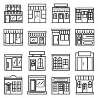 Local business icons set, outline style vector