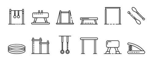 Gymnastics equipment icons set, outline style vector