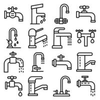 Faucet icons set, outline style