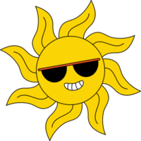 Funny cartoon character sun in dark glasses png