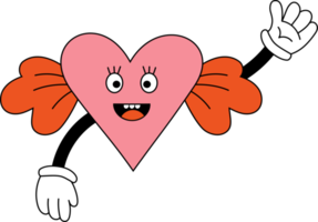 cuore di personaggio dei cartoni animati divertente con le ali con le mani guantate png