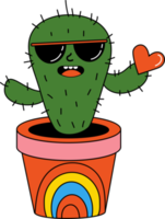 grappige stripfiguurcactus in zonnebril met hart png