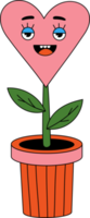 élément groovy pot de fleurs funky coeur de plante avec grimace png