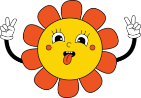 Funny cartoon character  Groovy   flower power  and hands with gloves. png