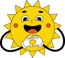 Funny cartoon character cute sun with hands gloves png