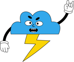 nuage de personnage de dessin animé drôle avec des éclairs avec des mains gantées png