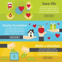 Charity donation banner horizontal set, flat style vector