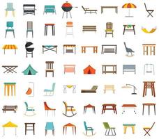 Garden furniture icons set flat vector isolated