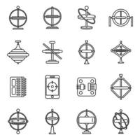 Gyroscope instrument icons set, outline style vector