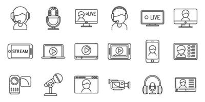 Live streaming icons set outline vector. Video stream vector