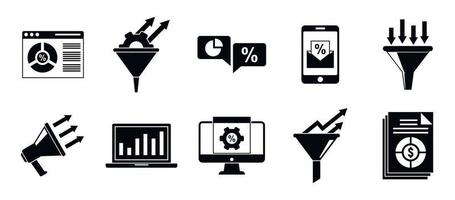 Conversion rate funnel icons set, simple style vector