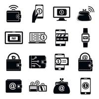 Web digital wallet icons set, simple style vector