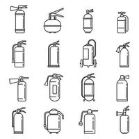 Alarm fire extinguisher icons set, outline style vector